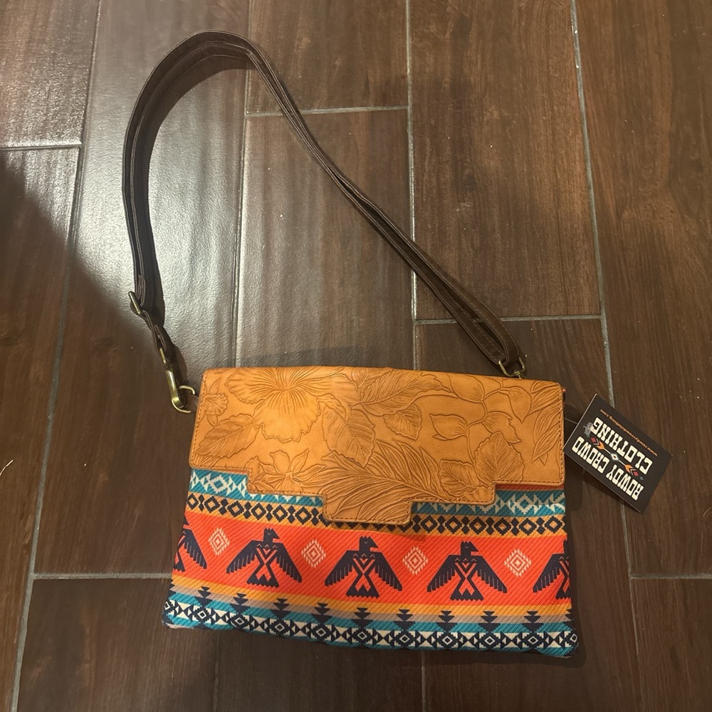 Brown and Red Clutch with Geometric Patterns